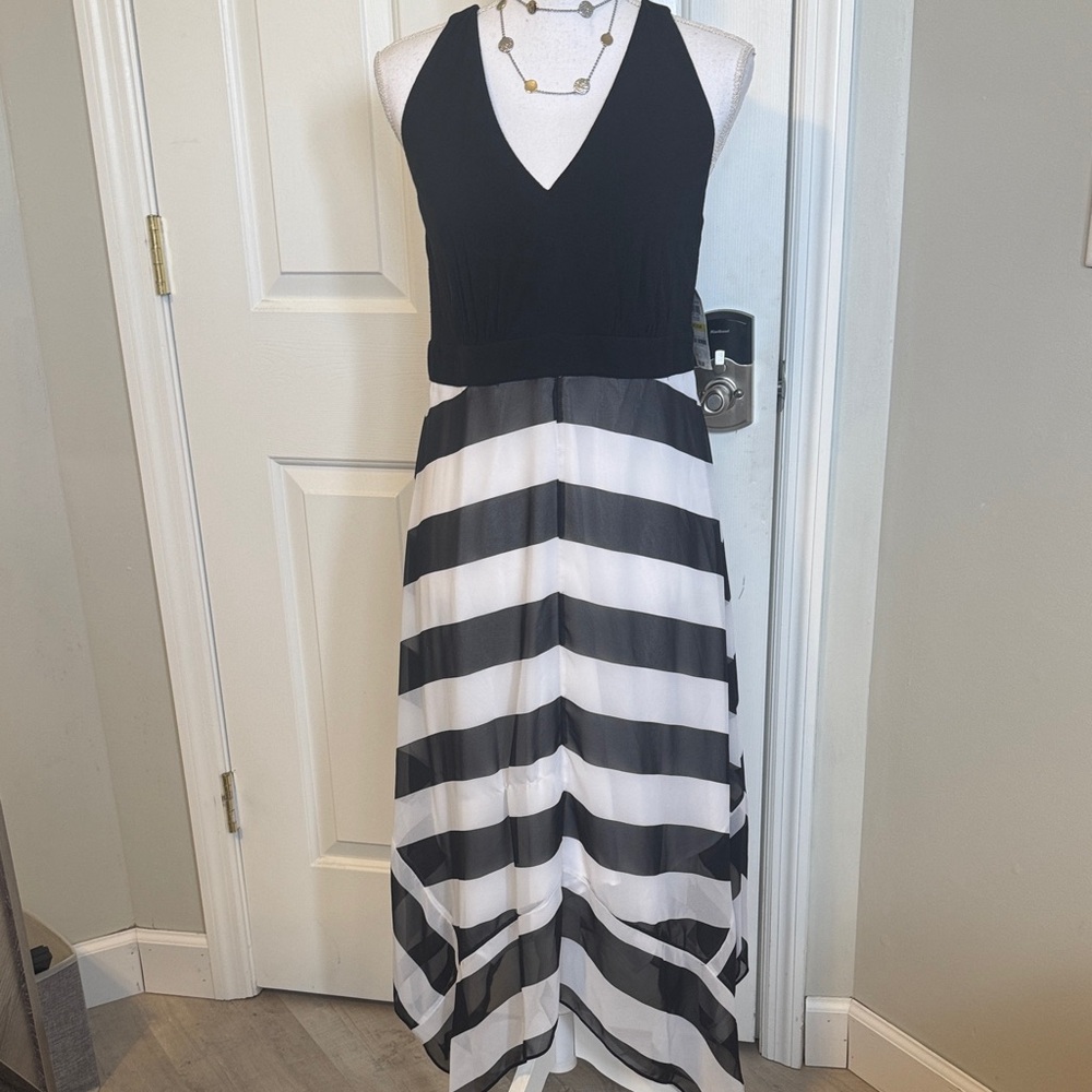INC size Medium Black & White Halter Stripe Maxi Dress